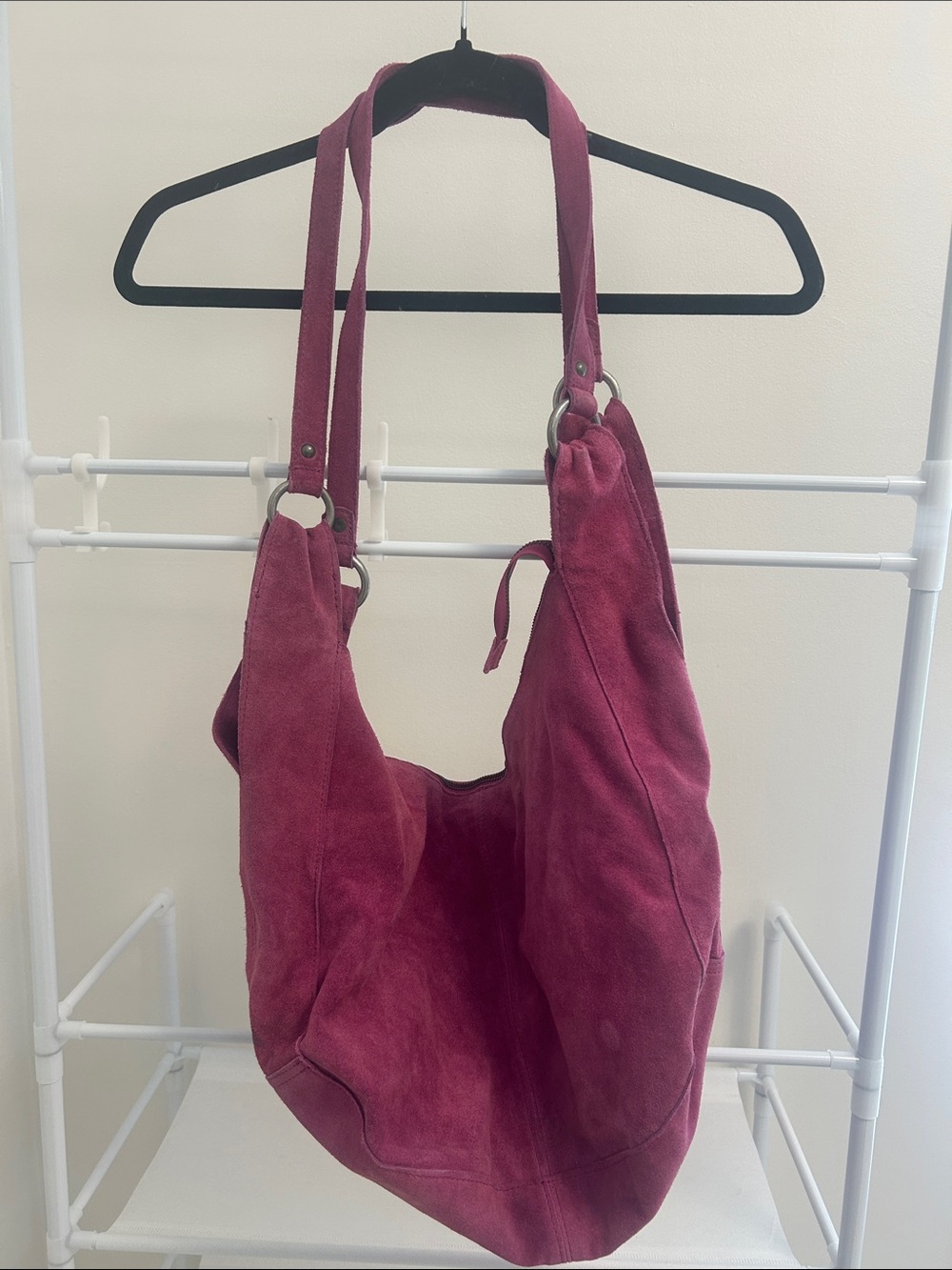 Free People Suede Hobo Shoulder Bag in Berry Pink